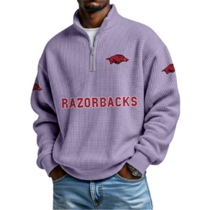 Arkansas Razorbacks Waffle Knit Quarter-Zip Long Sleeve Shirt