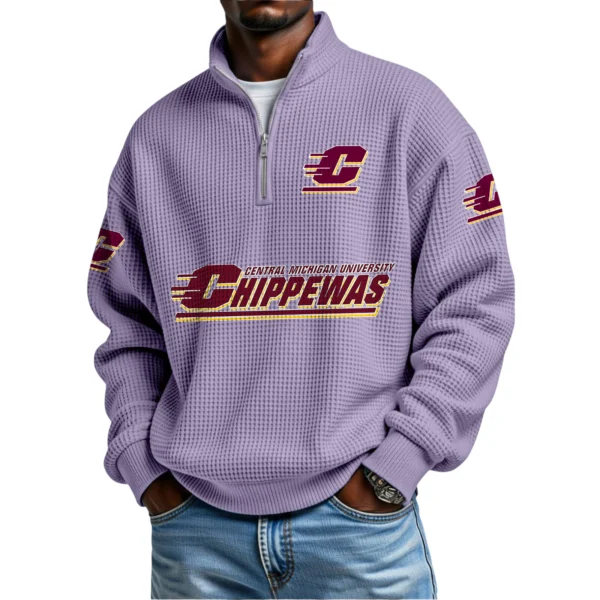 Central Michigan Chippewas Waffle Knit Quarter-Zip Long Sleeve Shirt
