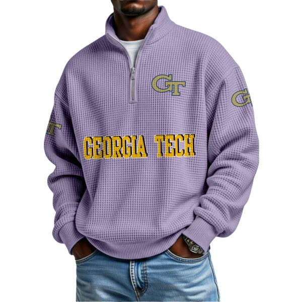Georgia Tech Yellow Jackets Waffle Knit Quarter-Zip Long Sleeve Shirt