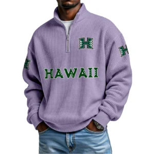 Hawaii Rainbow Warriors Waffle Knit Quarter-Zip Long Sleeve Shirt