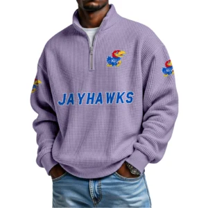 Kansas Jayhawks Waffle Knit Quarter-Zip Long Sleeve Shirt