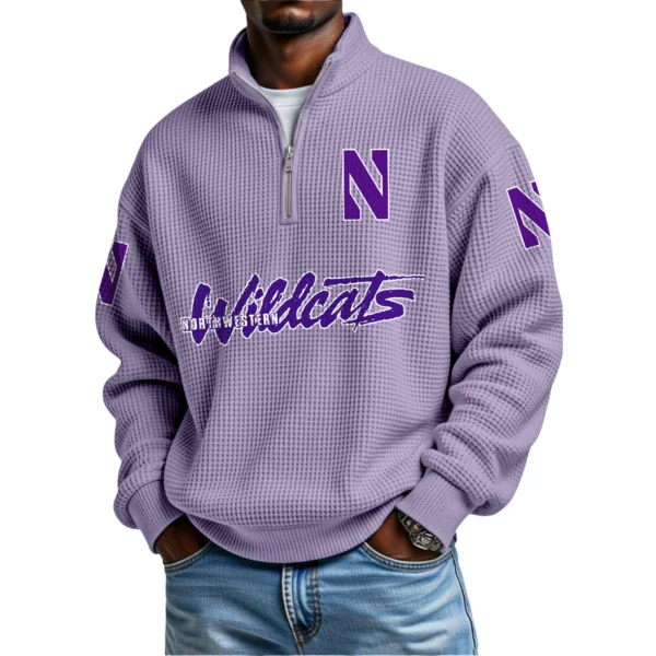 Northwestern Wildcats Waffle Knit Quarter-Zip Long Sleeve Shirt