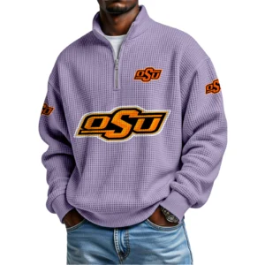 Oklahoma State Cowboys Waffle Knit Quarter-Zip Long Sleeve Shirt