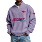 SMU Mustangs Waffle Knit Quarter-Zip Long Sleeve Shirt