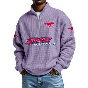 SMU Mustangs Waffle Knit Quarter-Zip Long Sleeve Shirt