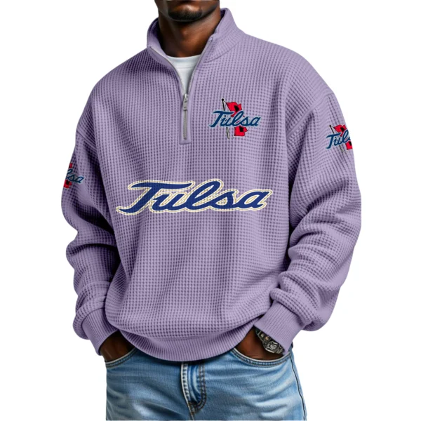 Tulsa Golden Hurricane Waffle Knit Quarter-Zip Long Sleeve Shirt