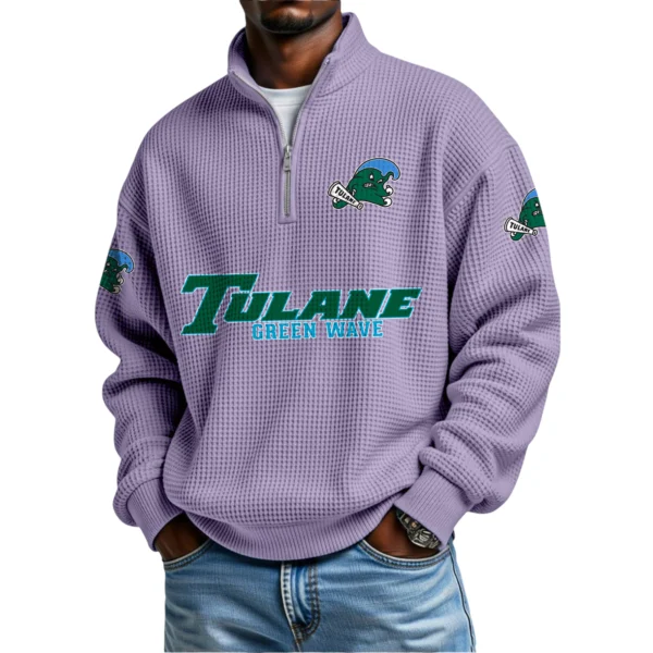 Tulane Green Wave Waffle Knit Quarter-Zip Long Sleeve Shirt