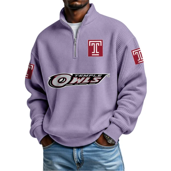 Temple Owls Waffle Knit Quarter-Zip Long Sleeve Shirt