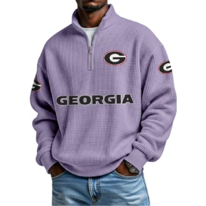 Georgia Bulldogs Waffle Knit Quarter-Zip Long Sleeve Shirt