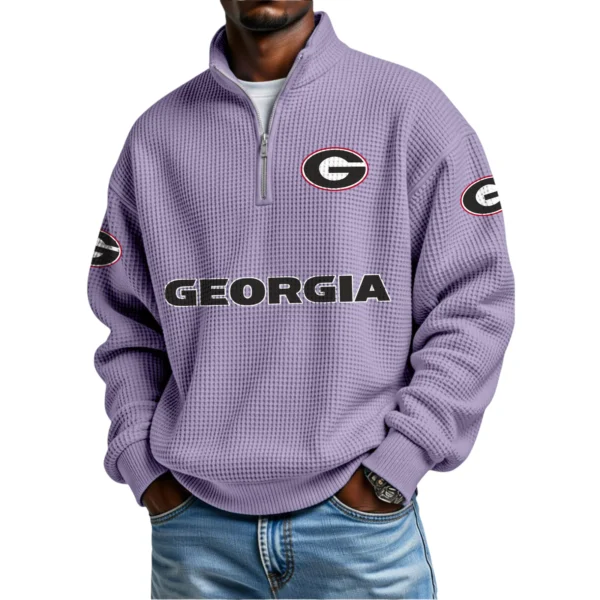 Georgia Bulldogs Waffle Knit Quarter-Zip Long Sleeve Shirt