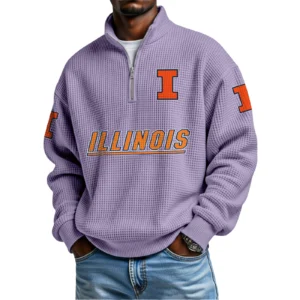 Illinois Fighting Illini Waffle Knit Quarter-Zip Long Sleeve Shirt
