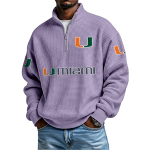 Miami Hurricanes Waffle Knit Quarter-Zip Long Sleeve Shirt
