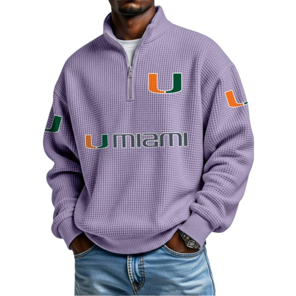 Miami Hurricanes Waffle Knit Quarter-Zip Long Sleeve Shirt