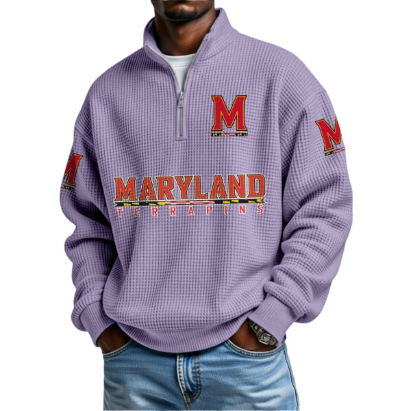 Maryland Terrapins Waffle Knit Quarter-Zip Long Sleeve Shirt