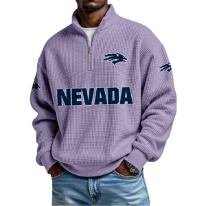 Nevada Wolf Pack Waffle Knit Quarter-Zip Long Sleeve Shirt