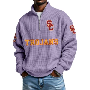 USC Trojans Waffle Knit Quarter-Zip Long Sleeve Shirt