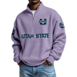 Utah State Aggies Waffle Knit Quarter-Zip Long Sleeve Shirt