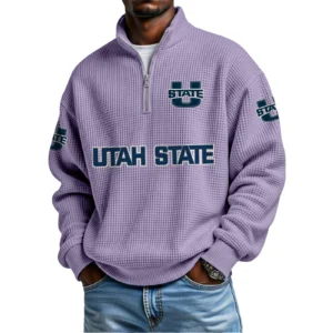 Utah State Aggies Waffle Knit Quarter-Zip Long Sleeve Shirt