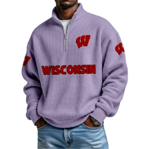 Wisconsin Badgers Waffle Knit Quarter-Zip Long Sleeve Shirt