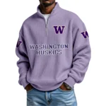 Washington Huskies Waffle Knit Quarter-Zip Long Sleeve Shirt