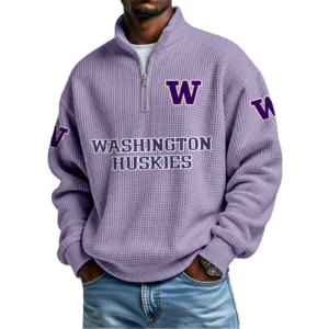 Washington Huskies Waffle Knit Quarter-Zip Long Sleeve Shirt