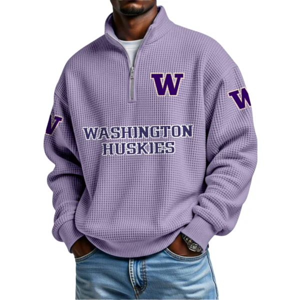 Washington Huskies Waffle Knit Quarter-Zip Long Sleeve Shirt