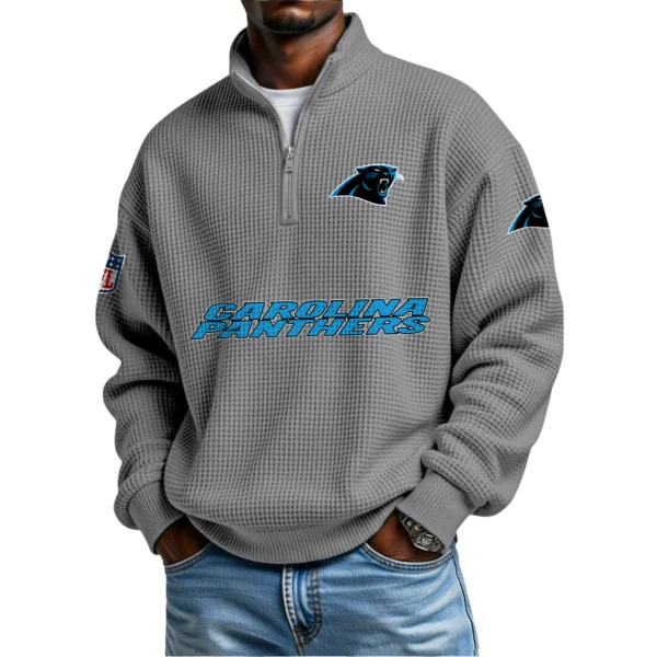 Carolina Panthers Waffle Knit Quarter-Zip Long Sleeve Shirt