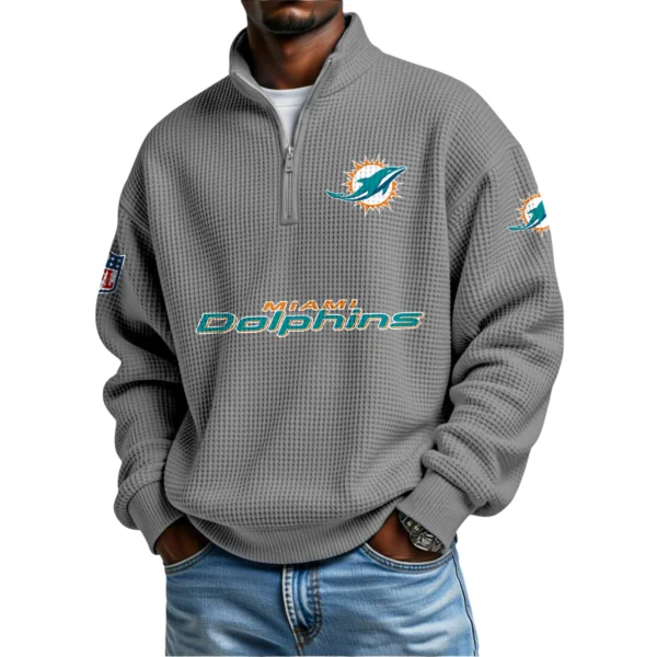 Miami Dolphins Waffle Knit Quarter-Zip Long Sleeve Shirt