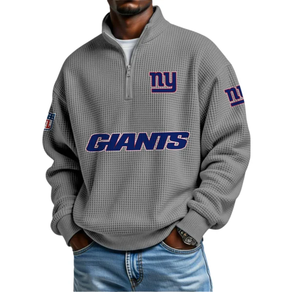 New York Giants Waffle Knit Quarter-Zip Long Sleeve Shirt