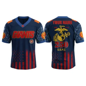 New York Giants x US USMC 250th Birthday V-Neck Short Sleeve Jersey 3D Limited 2026 Custom Name