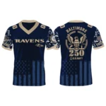 Baltimore Ravens US Navy 250th Birthday V-Neck Short Sleeve Jersey 3D Limited 2026 Custom Name