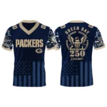 Green Bay Packers US Navy 250th Birthday V-Neck Short Sleeve Jersey 3D Limited 2026 Custom Name