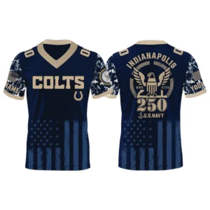 Indianapolis Colts US Navy 250th Birthday V-Neck Short Sleeve Jersey 3D Limited 2026 Custom Name