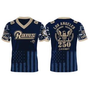Los Angeles Rams US Navy 250th Birthday V-Neck Short Sleeve Jersey 3D Limited 2026 Custom Name