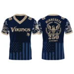 Minnesota Vikings US Navy 250th Birthday V-Neck Short Sleeve Jersey 3D Limited 2026 Custom Name