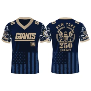 New York Giants US Navy 250th Birthday V-Neck Short Sleeve Jersey 3D Limited 2026 Custom Name