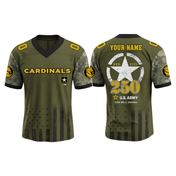 Arizona Cardinals x US Army 250th Birthday V-Neck Short Sleeve Jersey 3D Limited 2026 Custom Name & Number