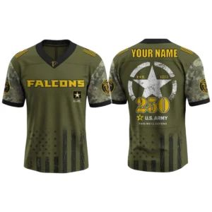 Atlanta Falcons x US Army 250th Birthday V-Neck Short Sleeve Jersey 3D Limited 2026 Custom Name
