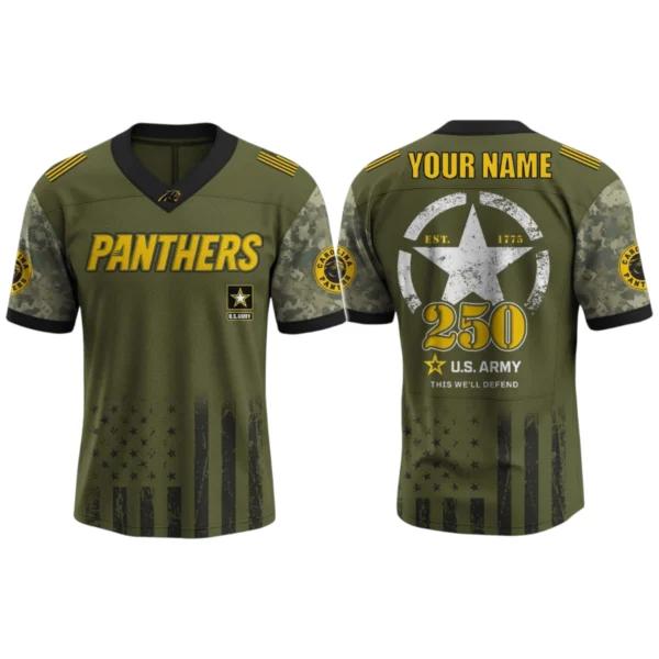 Carolina Panthers x US Army 250th Birthday V-Neck Short Sleeve Jersey 3D Limited 2026 Custom Name