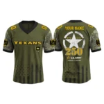 Houston Texans x US Army 250th Birthday V-Neck Short Sleeve Jersey 3D Limited 2026 Custom Name & Number