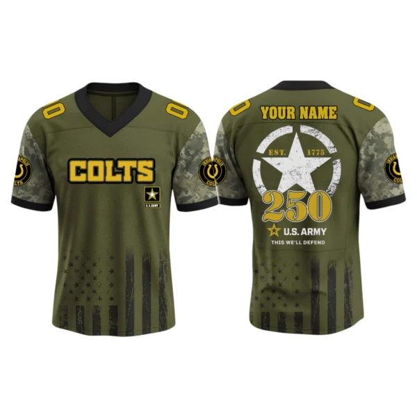 Indianapolis Colts x US Army 250th Birthday V-Neck Short Sleeve Jersey 3D Limited 2026 Custom Name & Number