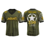 Jacksonville Jaguars x US Army 250th Birthday V-Neck Short Sleeve Jersey 3D Limited 2026 Custom Name & Number