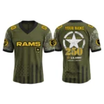 Los Angeles Rams x US Army 250th Birthday V-Neck Short Sleeve Jersey 3D Limited 2026 Custom Name & Number