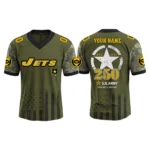 New York Jets x US Army 250th Birthday V-Neck Short Sleeve Jersey 3D Limited 2026 Custom Name & Number