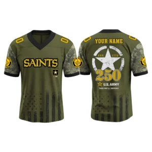 New Orleans Saints x US Army 250th Birthday V-Neck Short Sleeve Jersey 3D Limited 2026 Custom Name & Number
