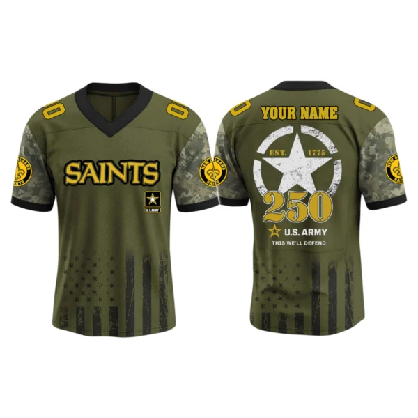 New Orleans Saints x US Army 250th Birthday V-Neck Short Sleeve Jersey 3D Limited 2026 Custom Name & Number