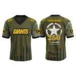 New York Giants x US Army 250th Birthday V-Neck Short Sleeve Jersey 3D Limited 2026 Custom Name & Number