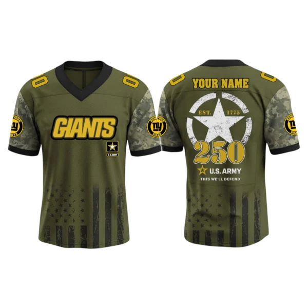 New York Giants x US Army 250th Birthday V-Neck Short Sleeve Jersey 3D Limited 2026 Custom Name & Number