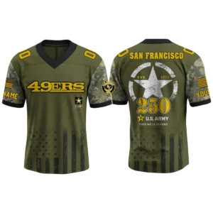San Francisco 49ers x US Army 250th Birthday V-Neck Short Sleeve Jersey 3D Limited 2026 Custom Name & Number