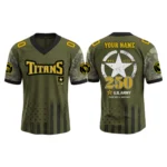 Tennessee Titans x US Army 250th Birthday V-Neck Short Sleeve Jersey 3D Limited 2026 Custom Name & Number